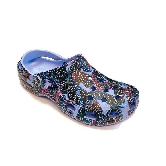 CROCS Classic Butterfly Clog Sandals Mens Size 12 Womens Size 14 Purple Multi - Picture 1 of 8